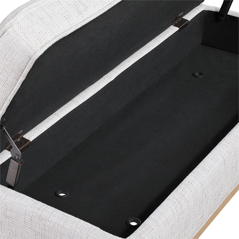 Scranton & Co Mid-Century Modern Storage Bench in Linen White with Wood Legs