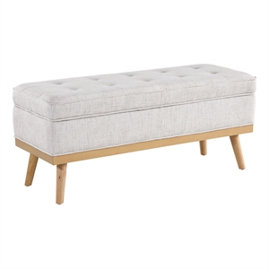Scranton & Co Mid-Century Modern Storage Bench in Linen White with Wood Legs