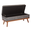 Scranton & Co Mid-Century Storage Bench in Pewter Bonded Leather Espresso Legs