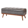 Scranton & Co Mid-Century Storage Bench in Pewter Bonded Leather Espresso Legs