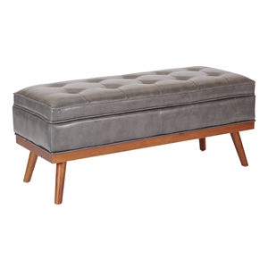 Scranton & Co Mid-Century Storage Bench in Pewter Bonded Leather Espresso Legs
