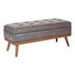 Scranton & Co Mid-Century Storage Bench in Pewter Bonded Leather Espresso Legs