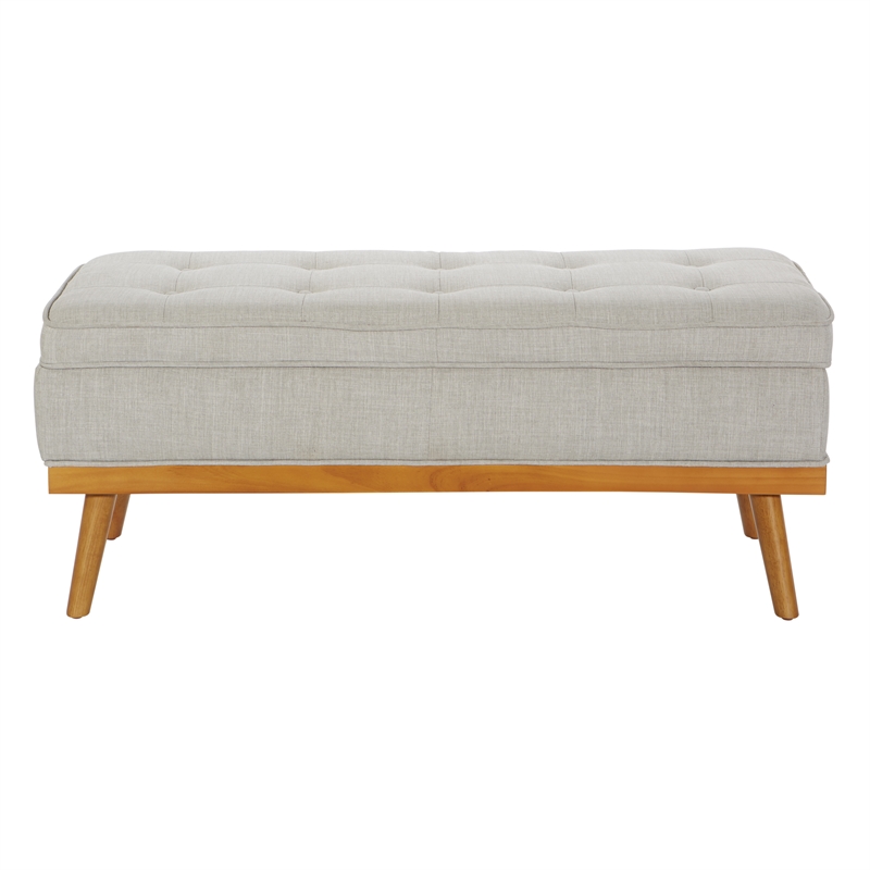 Scranton & Co Mid-Century Modern Storage Bench in Fog Gray with Espresso Legs