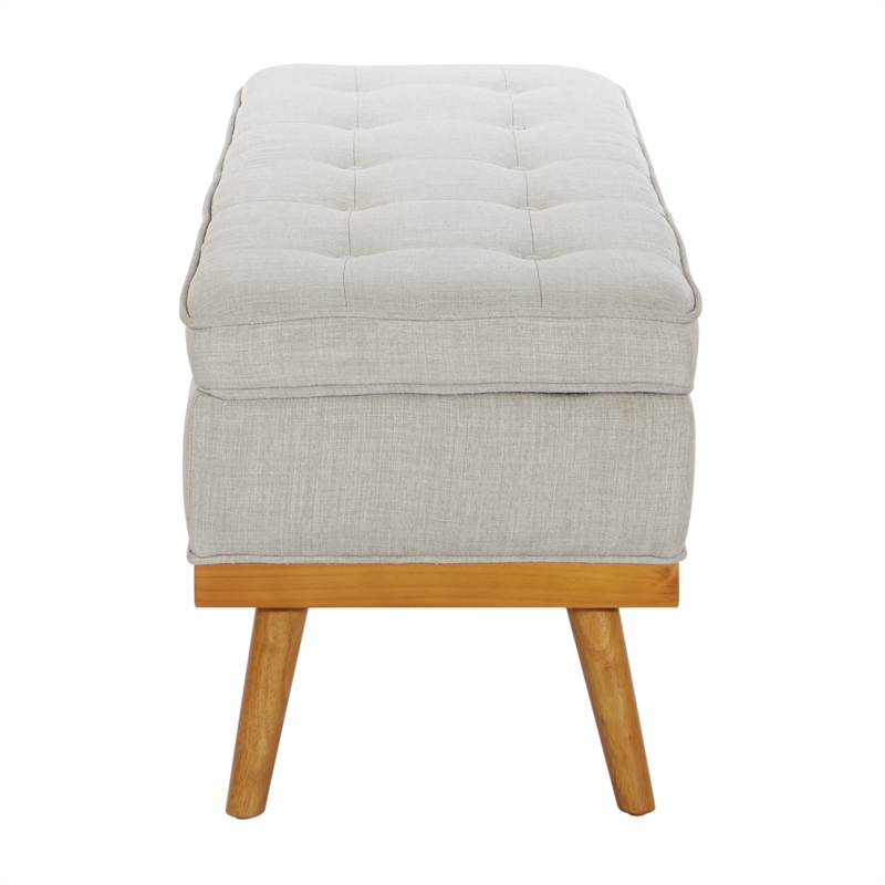 Scranton & Co Mid-Century Modern Storage Bench in Fog Gray with Espresso Legs