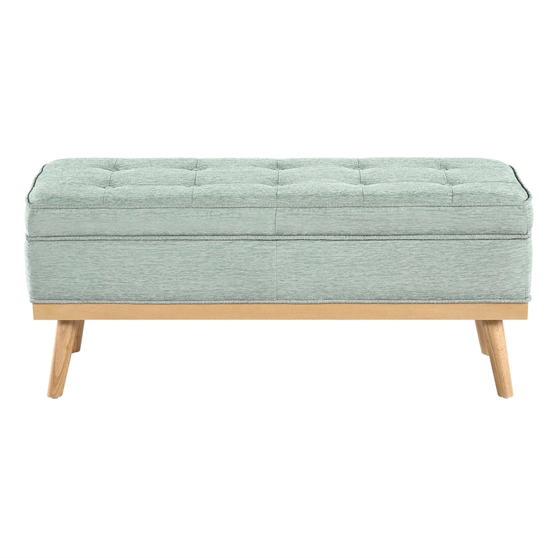Scranton & Co Mid-Century Storage Bench in Mist Green with Wood Legs