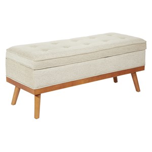 Scranton & Co Mid-Century Storage Bench in Linen Beige with Espresso Legs