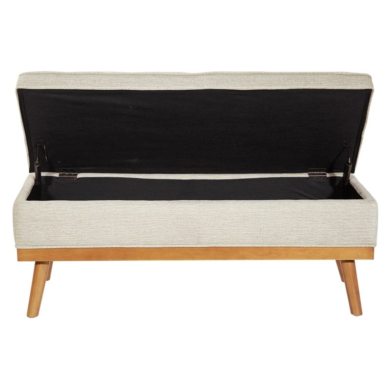 Scranton & Co Mid-Century Storage Bench in Linen Beige with Espresso Legs