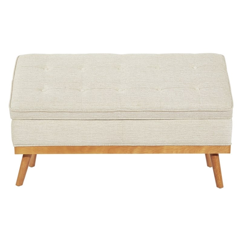 Scranton & Co Mid-Century Storage Bench in Linen Beige with Espresso Legs