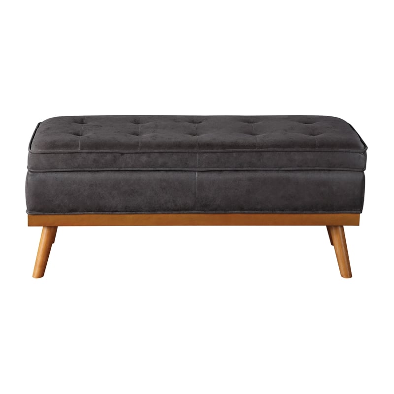 Scranton & Co Mid-Century Storage Bench in Charcoal Faux Leather