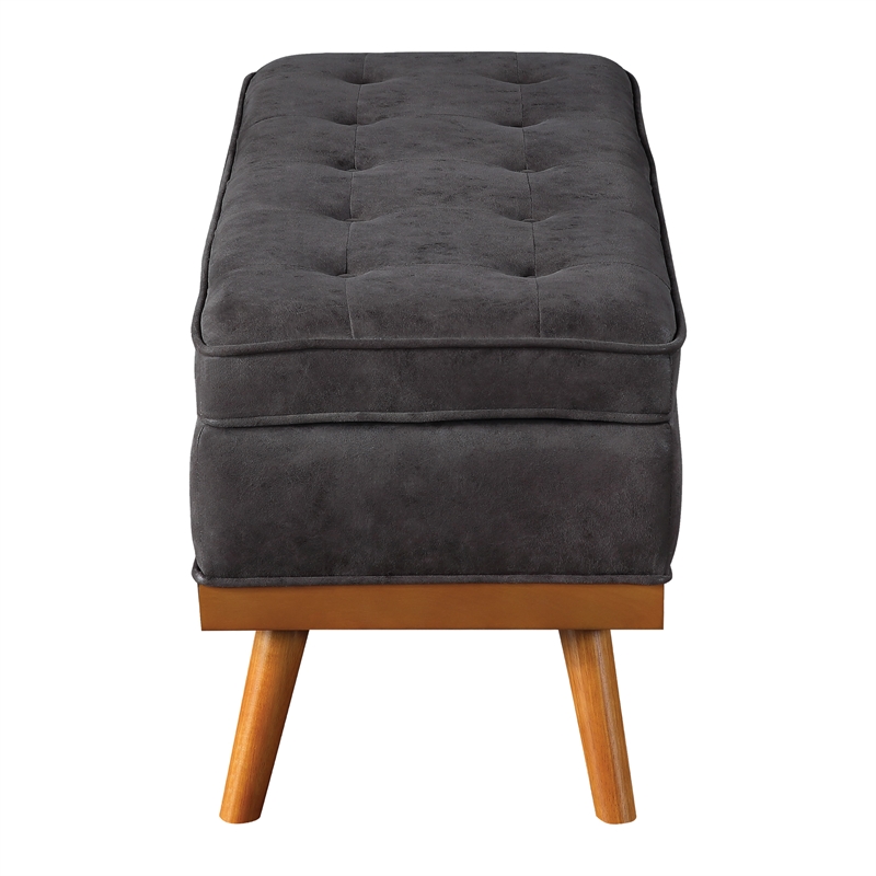 Scranton & Co Mid-Century Storage Bench in Charcoal Faux Leather