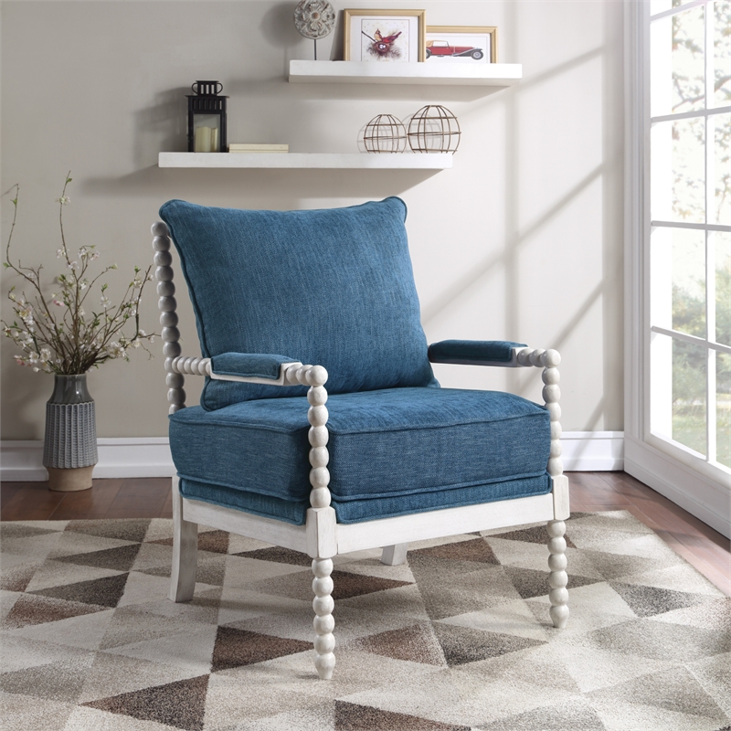 Scranton & Co Classic Spindle Arm Chair in Navy Blue with White Wood Frame