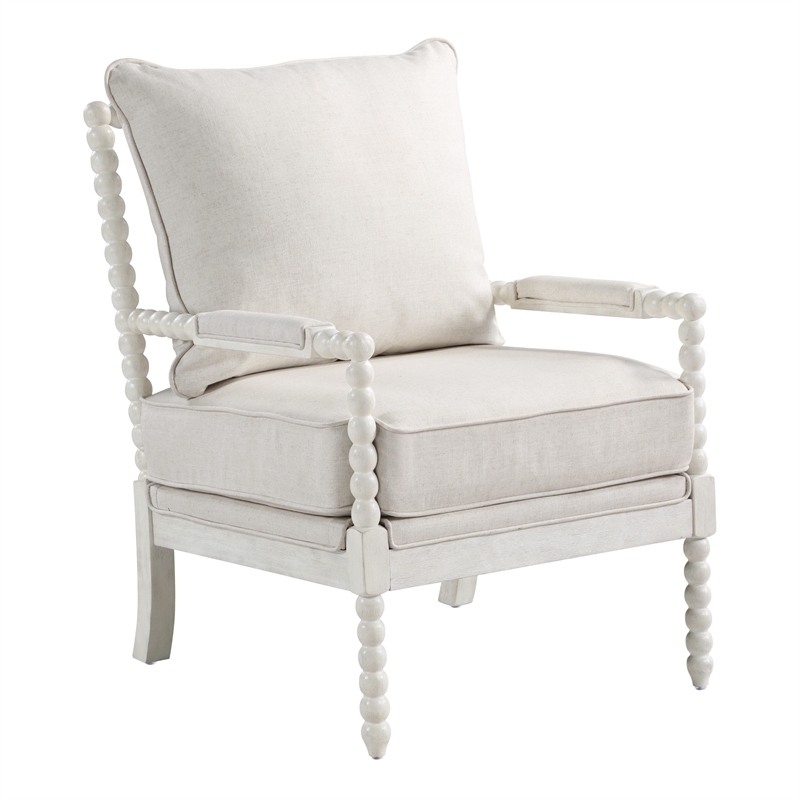 Scranton & Co Classic Spindle Arm Chair in Linen Beige with White Frame