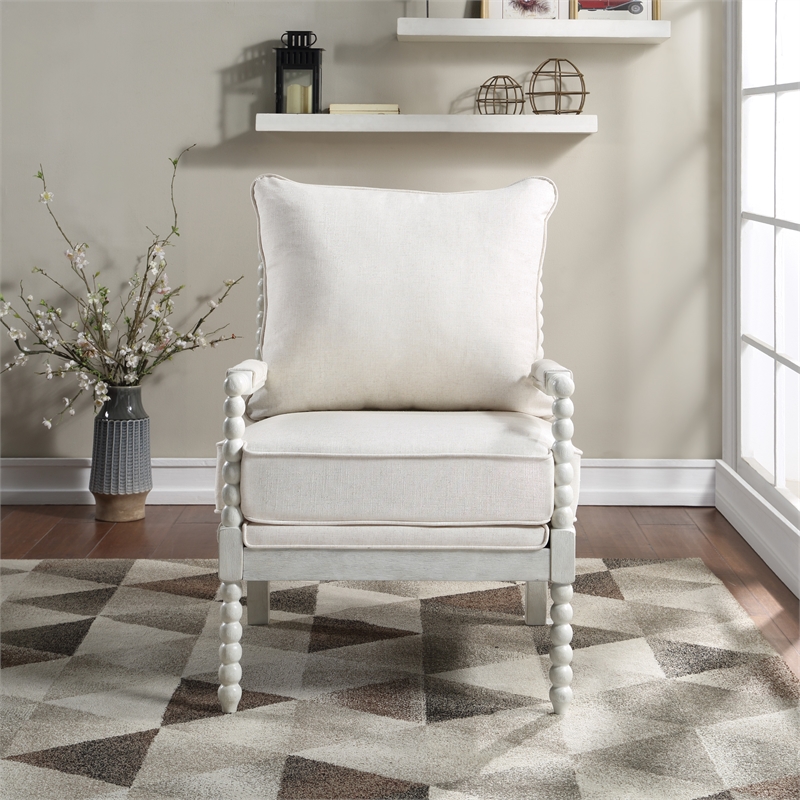 Scranton & Co Classic Spindle Arm Chair in Linen Beige with White Frame