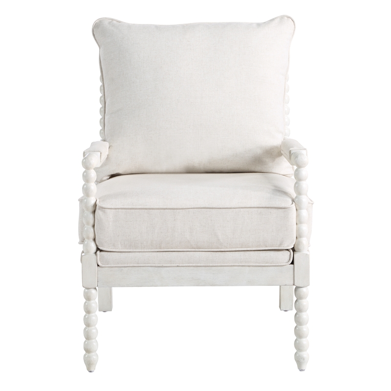 Scranton & Co Classic Spindle Arm Chair in Linen Beige with White Frame