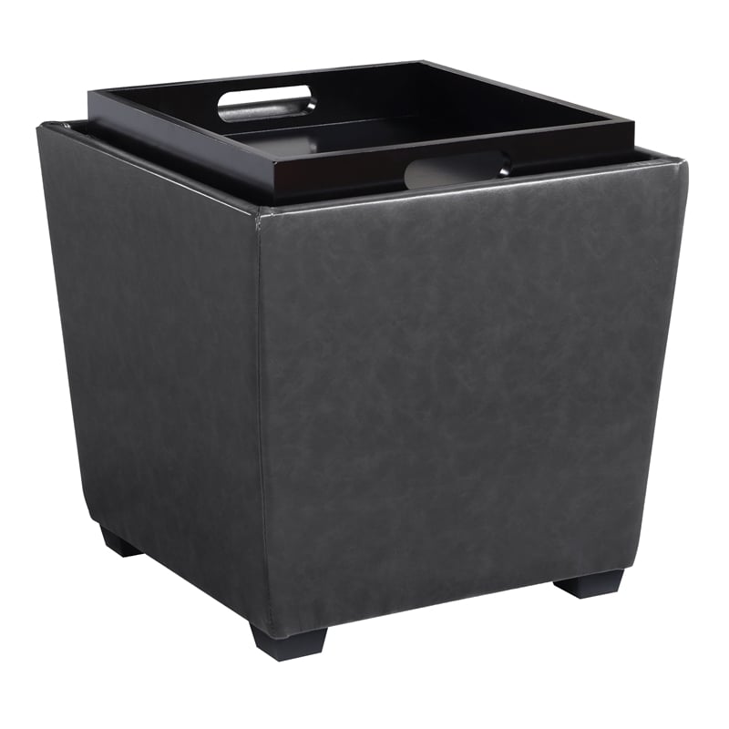 Scranton & Co Pewter Faux Leather Storage Ottoman With Reversible Tray Lid