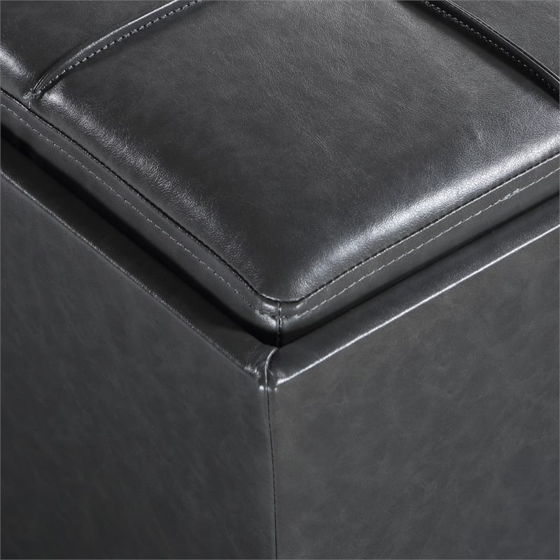 Scranton & Co Pewter Faux Leather Storage Ottoman With Reversible Tray Lid