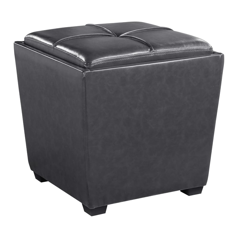 Scranton & Co Pewter Faux Leather Storage Ottoman With Reversible Tray Lid