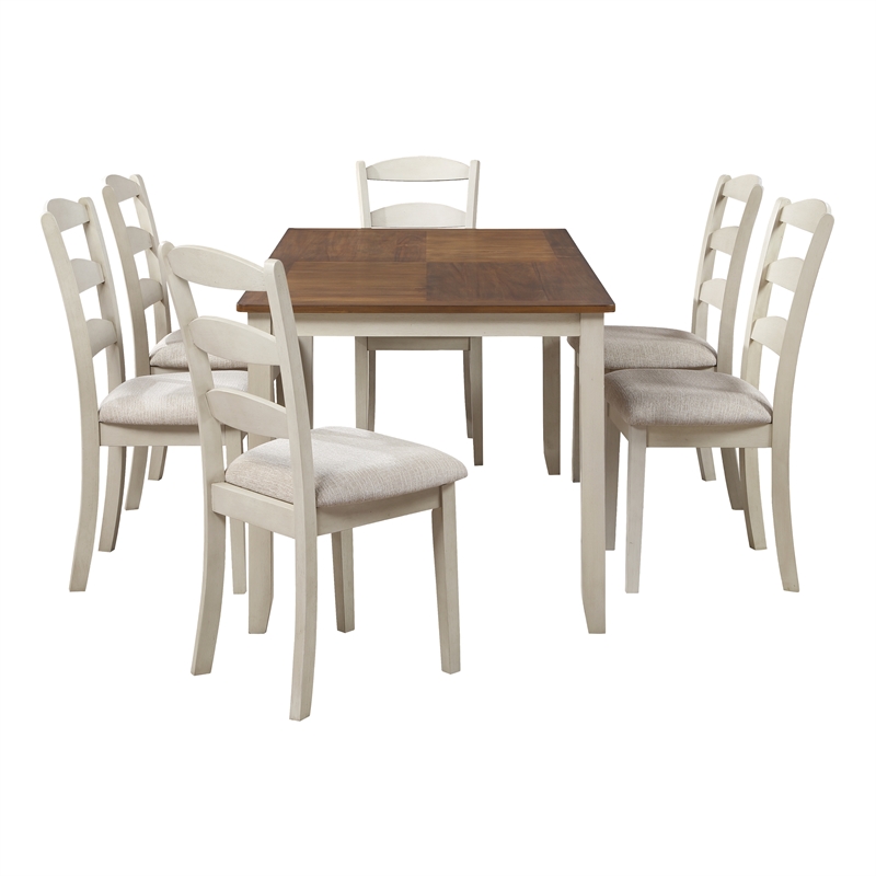 Scranton & Co 7-Piece Wood Dining Set in Tobacco Top and Cream Base