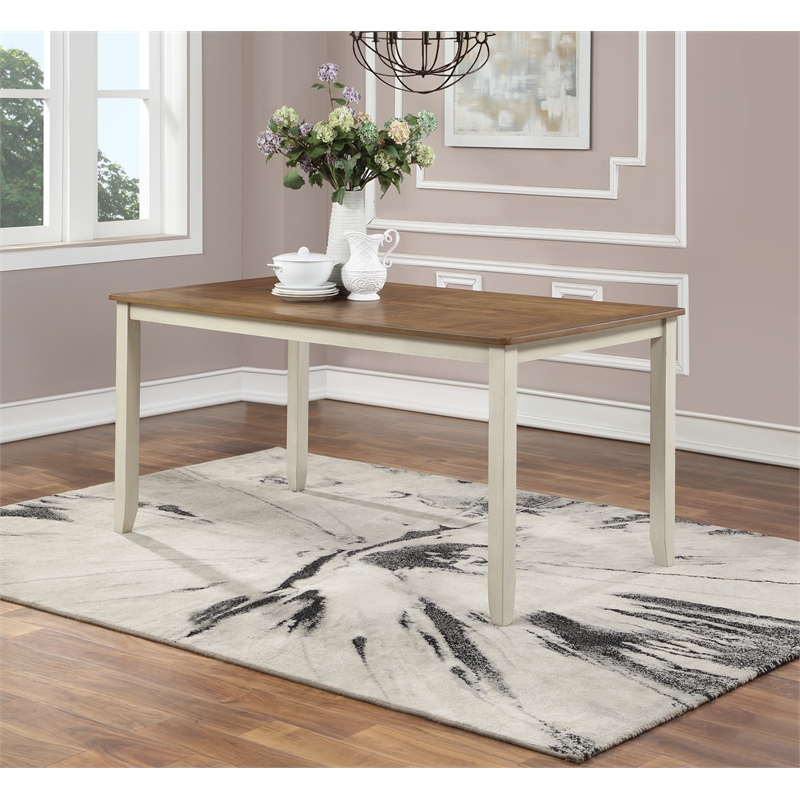 Scranton & Co 7-Piece Wood Dining Set in Tobacco Top and Cream Base