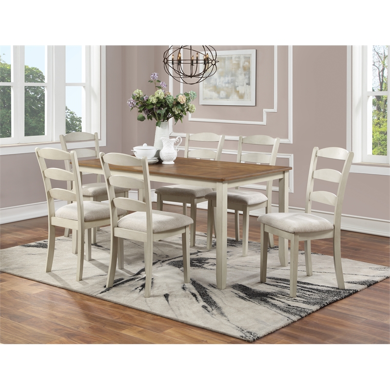 Scranton & Co 7-Piece Wood Dining Set in Tobacco Top and Cream Base