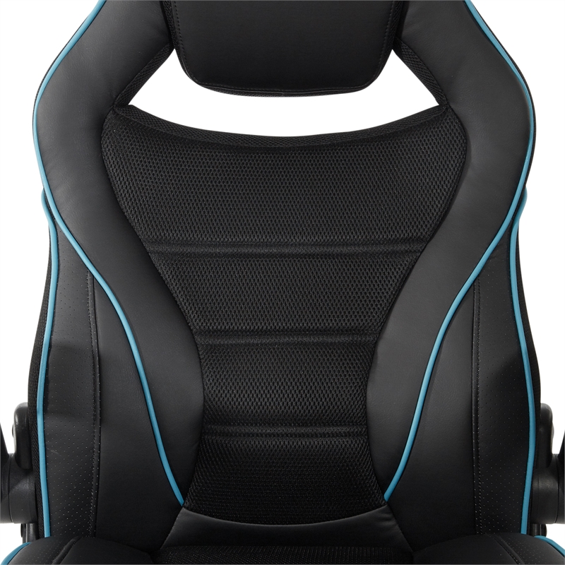 Scranton & Co Black and Blue Faux Leather Gaming Chair with Lumbar Support