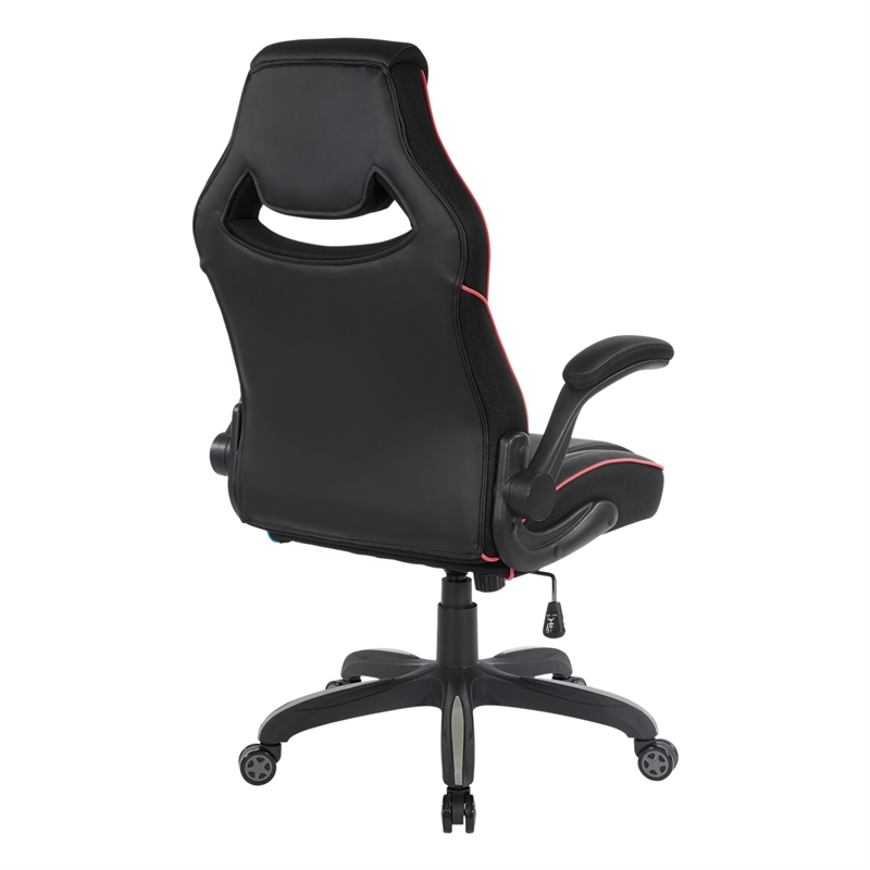 Scranton & Co Black Faux Leather Gaming Chair with Red Trim and Lumbar Support