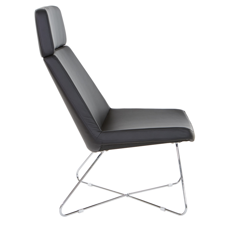 Scranton & Co Black Fabric Guest Chair with Chrome Sled Base and Headrest