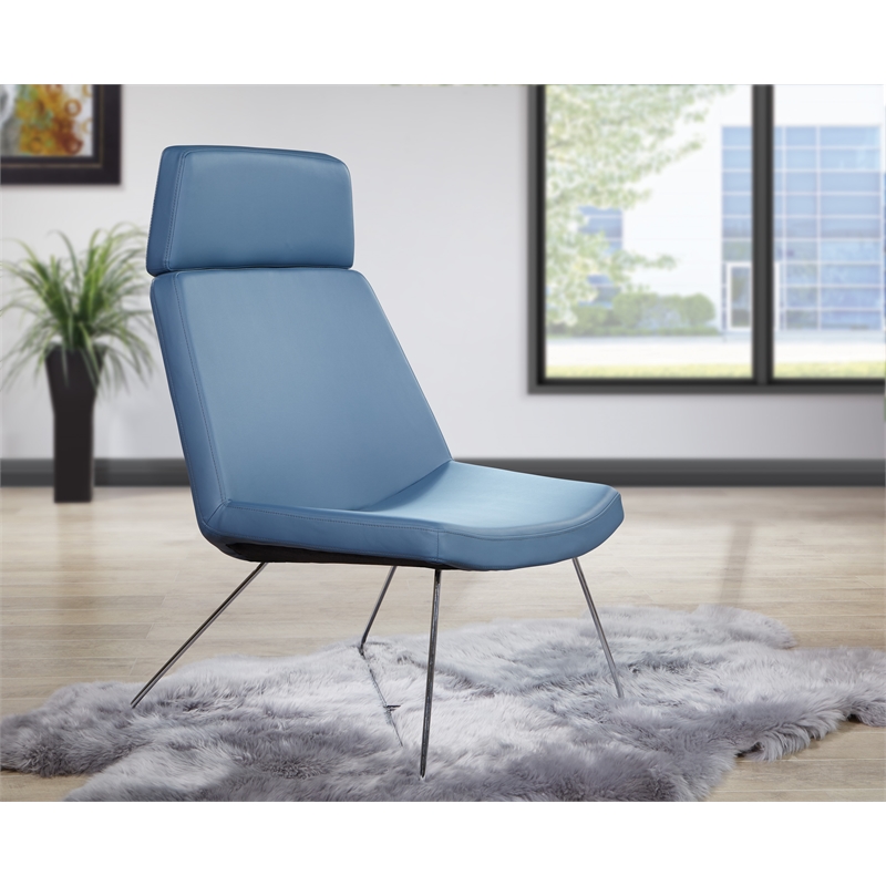 Scranton & Co Blue Fabric Guest Chair with Chrome Sled Base and Headrest
