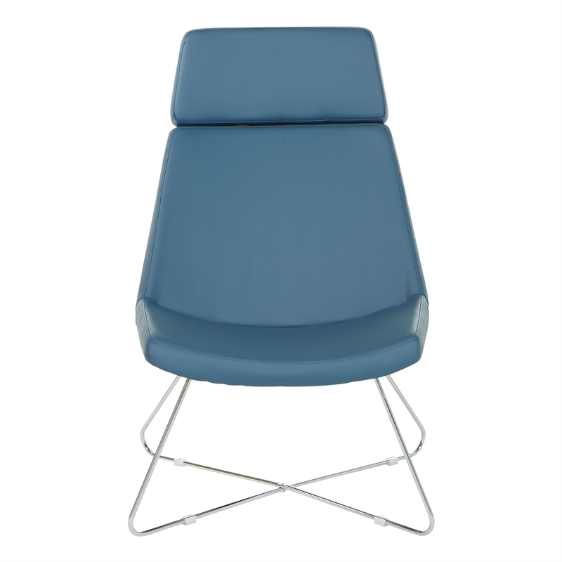 Scranton & Co Blue Fabric Guest Chair with Chrome Sled Base and Headrest