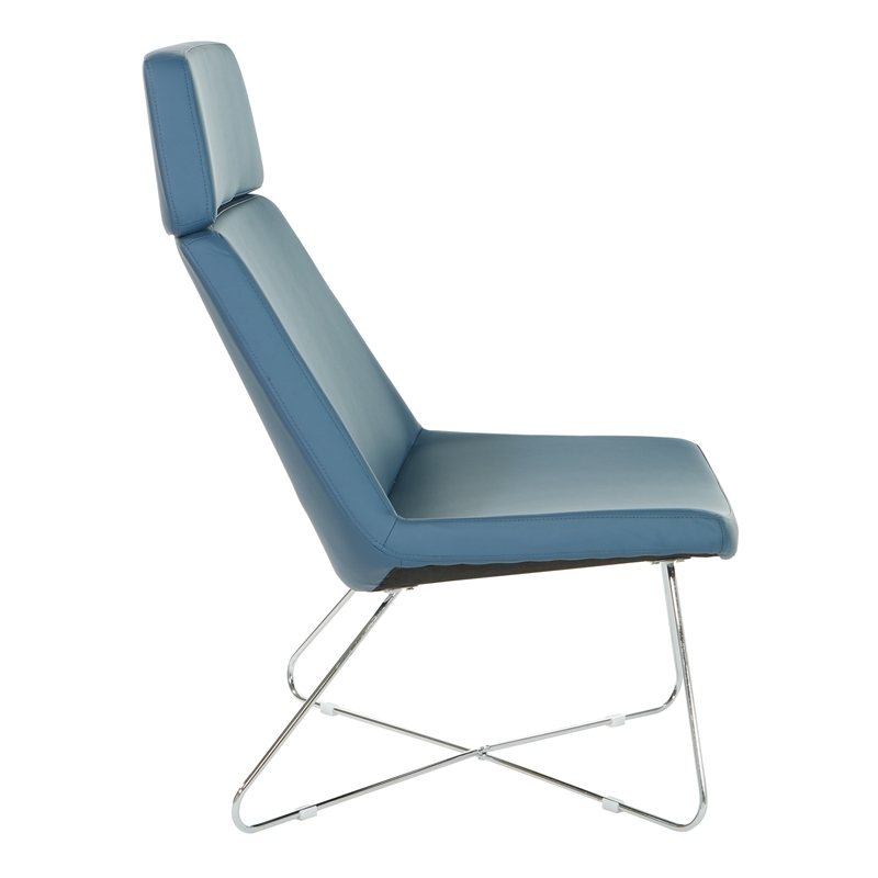 Scranton & Co Blue Fabric Guest Chair with Chrome Sled Base and Headrest