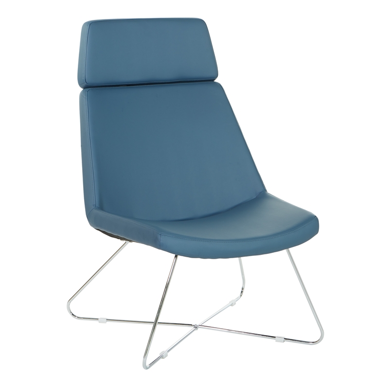 Scranton & Co Blue Fabric Guest Chair with Chrome Sled Base and Headrest