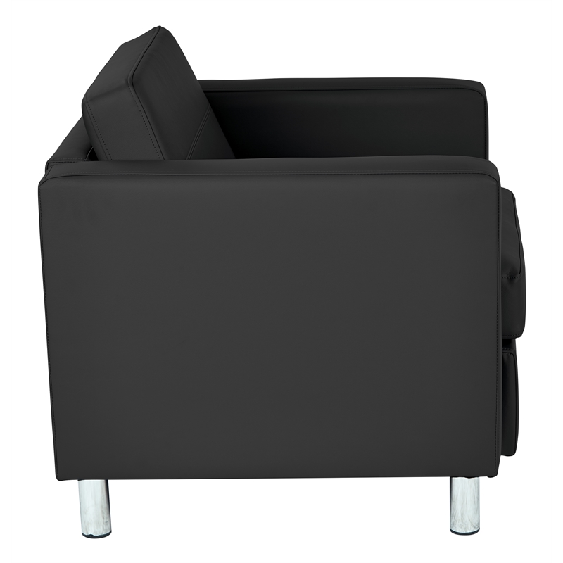 Scranton & Co Club Armchair in Black Faux Leather with Silver Legs