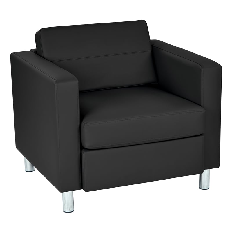 Scranton & Co Club Armchair in Black Faux Leather with Silver Legs