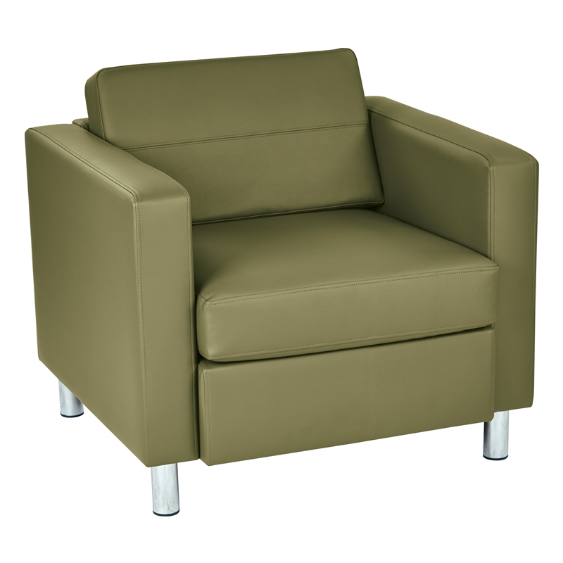 Scranton & Co Sage Green Faux Leather Club Armchair with Silver Legs