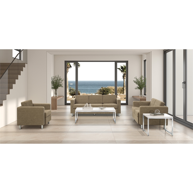 Scranton & Co Taupe Fabric Club Armchair with Chrome Finished Legs