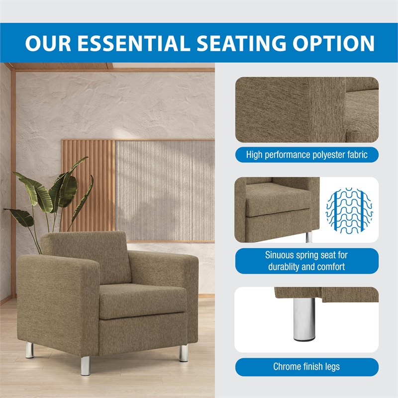 Scranton & Co Taupe Fabric Club Armchair with Chrome Finished Legs