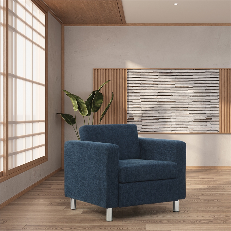 Scranton & Co Navy Fabric Club Armchair with Chrome Finished Legs