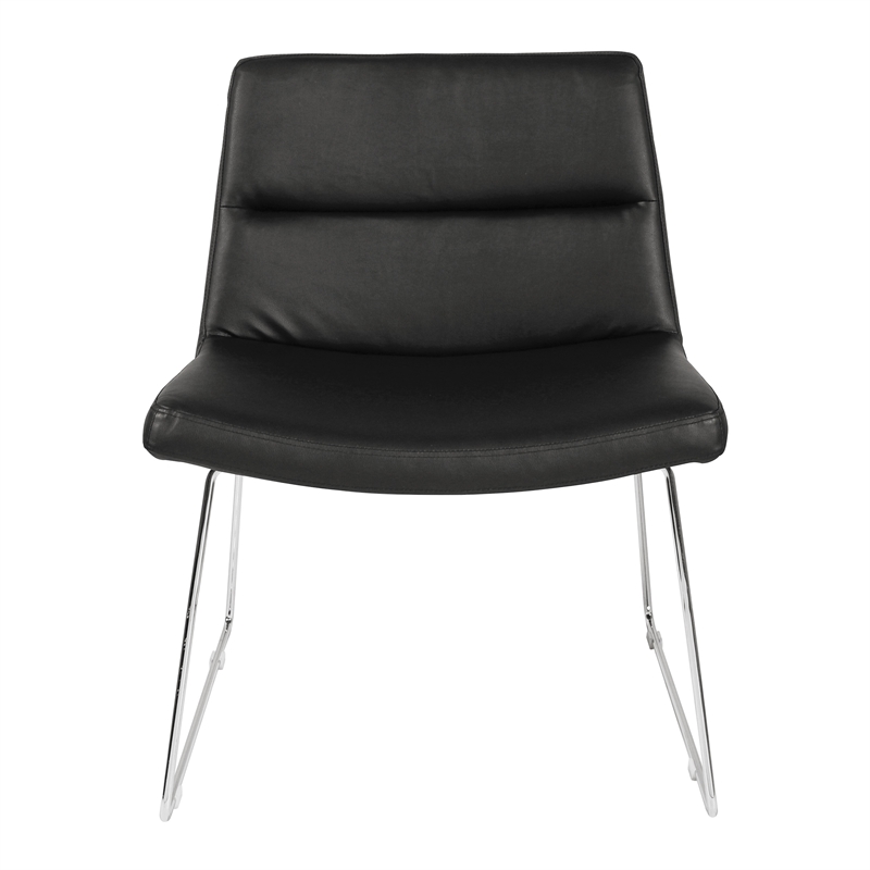 Scranton & Co Black Faux Leather Lounge Chair with Chrome Sled Base