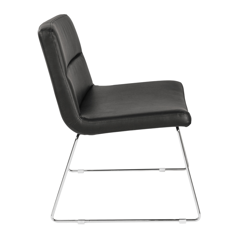 Scranton & Co Black Faux Leather Lounge Chair with Chrome Sled Base