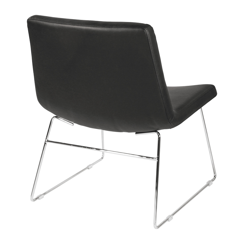 Scranton & Co Black Faux Leather Lounge Chair with Chrome Sled Base