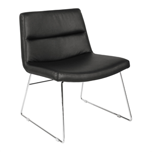 Scranton & Co Black Faux Leather Lounge Chair with Chrome Sled Base