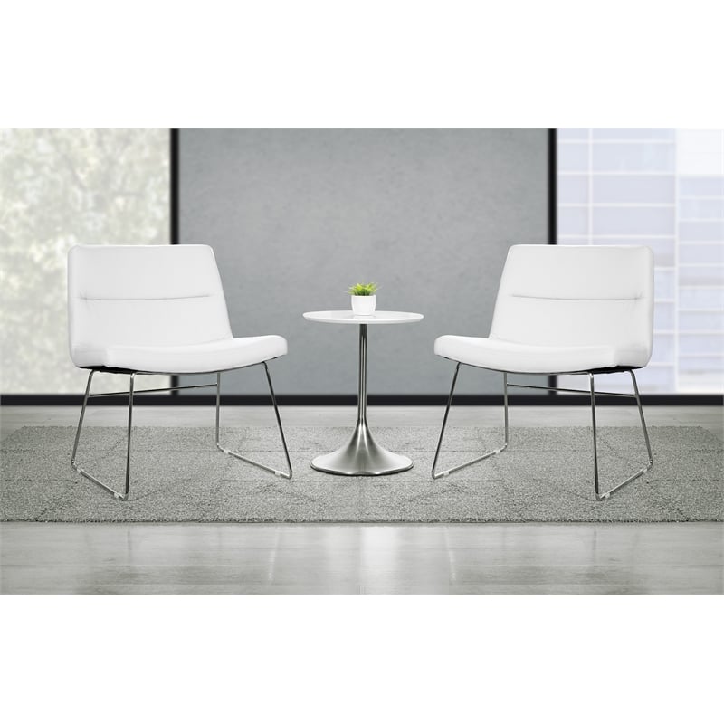 Scranton & Co White Faux Leather Lounge Chair with Chrome Sled Base