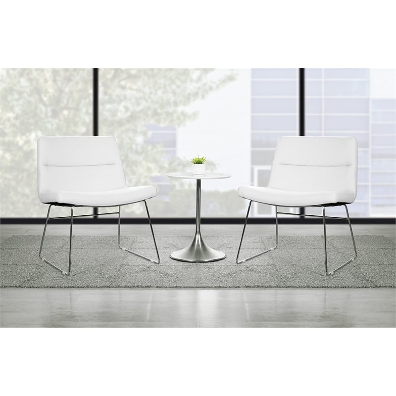 Scranton & Co White Faux Leather Lounge Chair with Chrome Sled Base