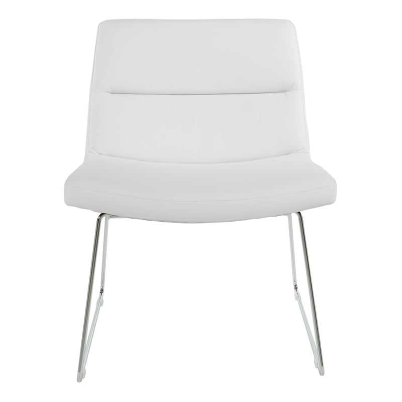 Scranton & Co White Faux Leather Lounge Chair with Chrome Sled Base