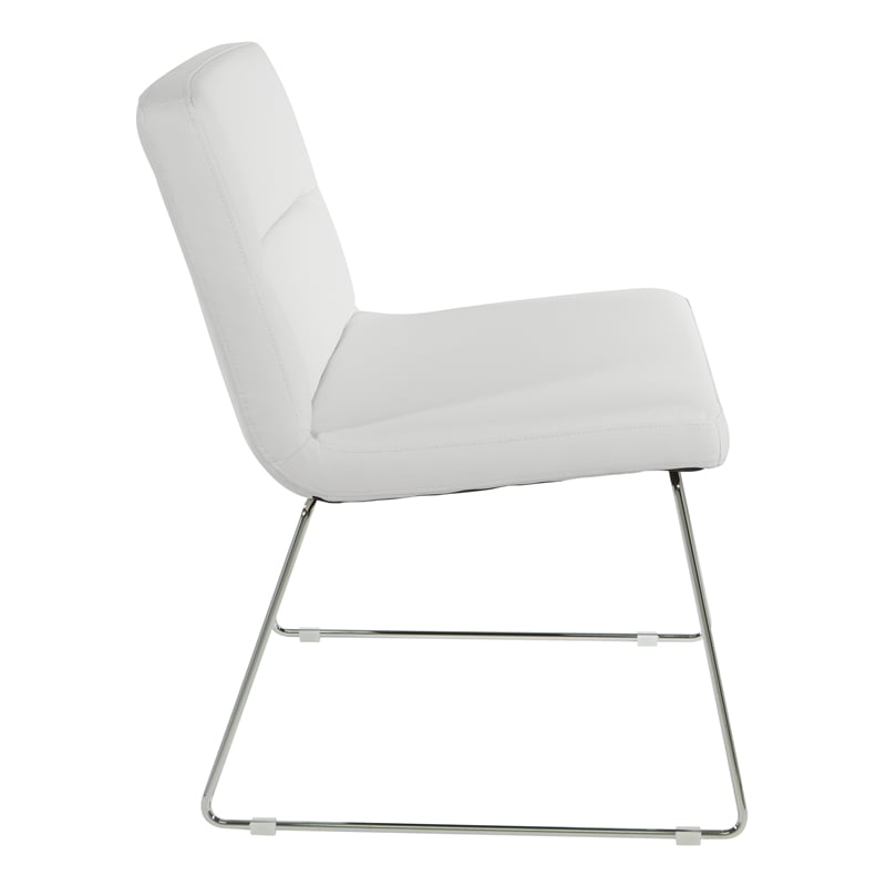 Scranton & Co White Faux Leather Lounge Chair with Chrome Sled Base