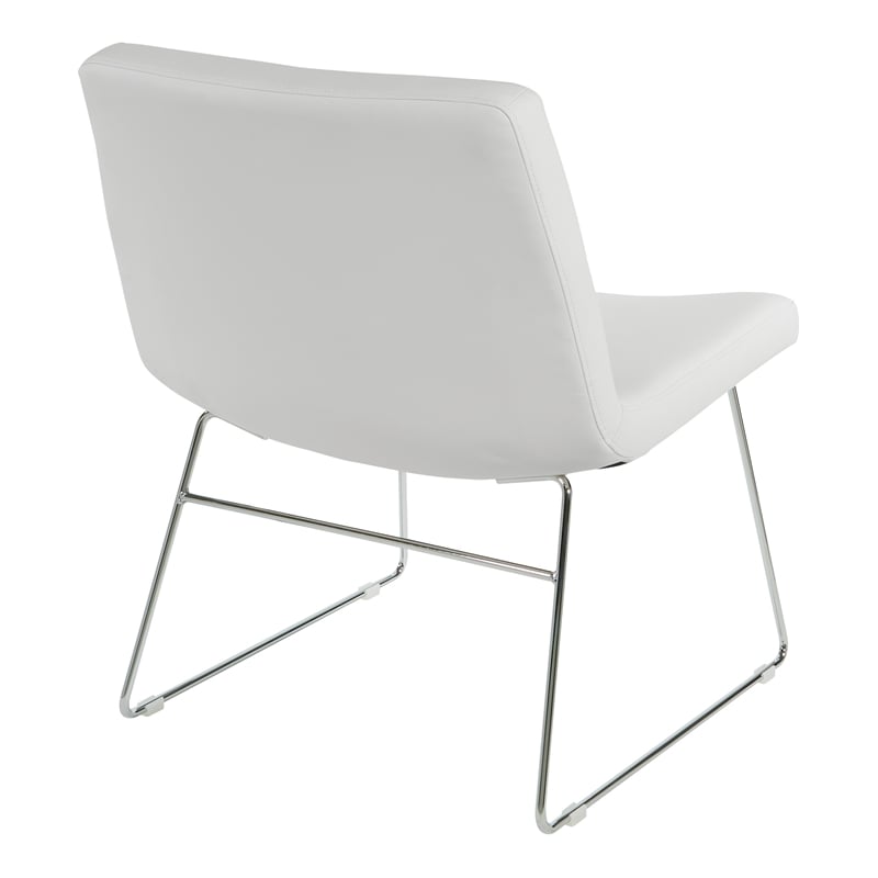 Scranton & Co White Faux Leather Lounge Chair with Chrome Sled Base
