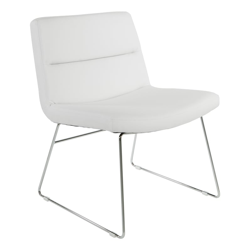Scranton & Co White Faux Leather Lounge Chair with Chrome Sled Base