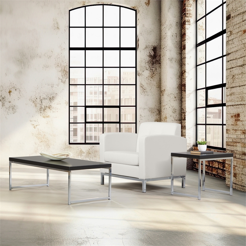 Scranton & Co Black Wood Veneer Coffee Table with Chrome Steel Base