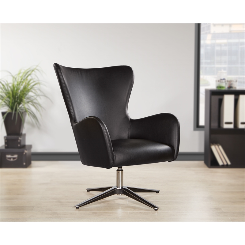 Scranton & Co Black Faux Leather Swivel Armchair with Aluminum Base