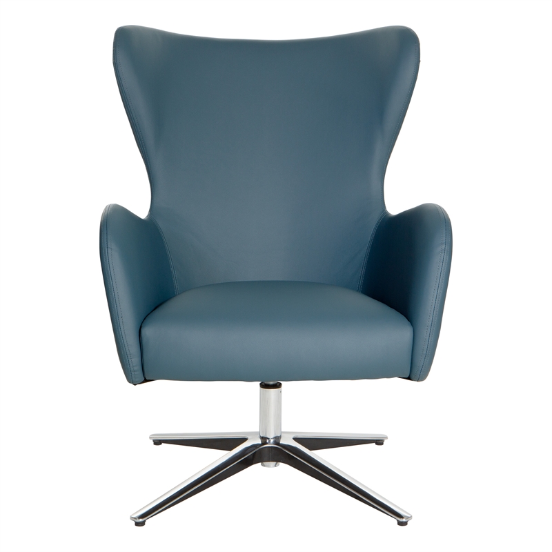 Scranton & Co Blue Faux Leather Swivel Armchair with Aluminum Base